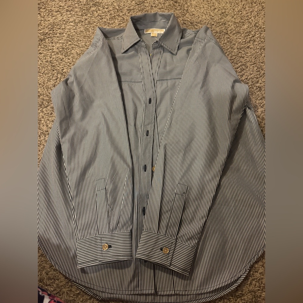 Michael Kors Black and White Striped Dress Shirt